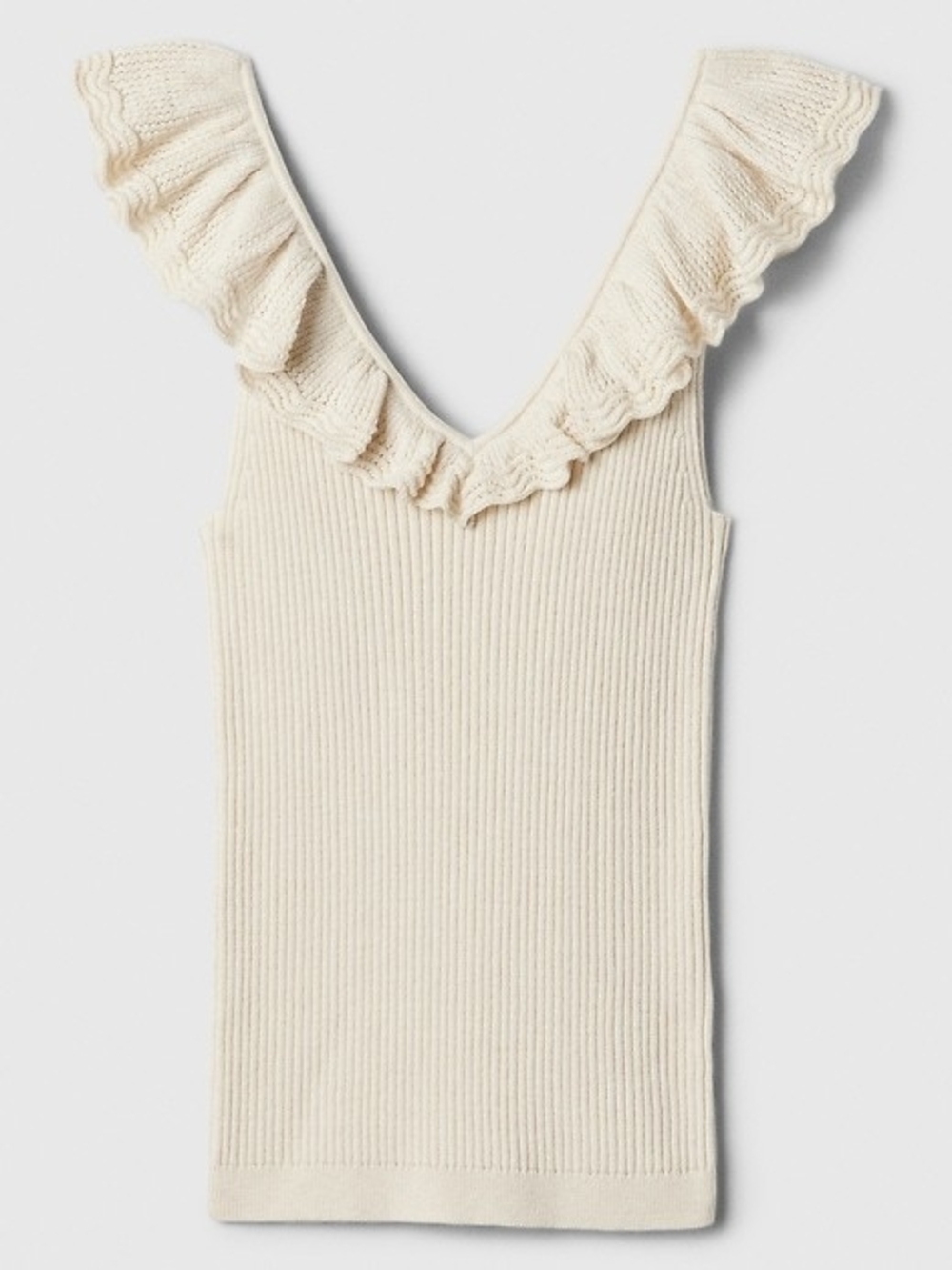 GAP Factory Cream Fitted Ruffled V-Neck Ribbed Tank